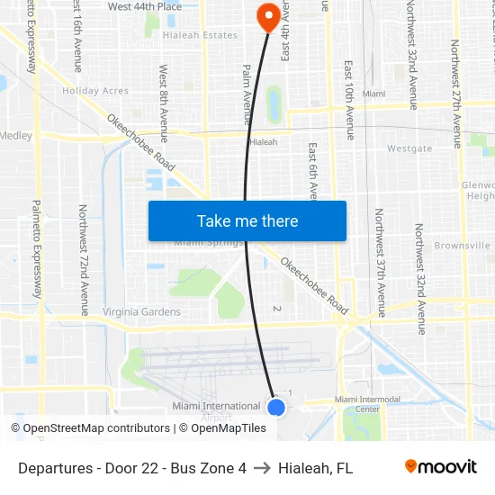 Departures - Door 22 - Bus Zone 4 to Hialeah, FL map