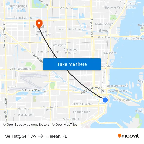 Se 1st@Se 1 Av to Hialeah, FL map