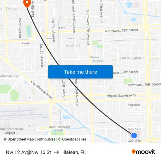 Nw 12 Av@Nw 16 St to Hialeah, FL map