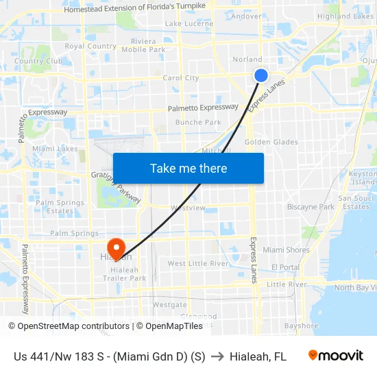Us 441/Nw 183 S - (Miami Gdn D) (S) to Hialeah, FL map