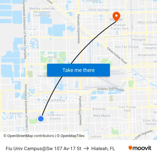 Fiu Univ Campus@Sw 107 Av-17 St to Hialeah, FL map