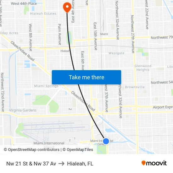 Nw 21 St & Nw 37 Av to Hialeah, FL map