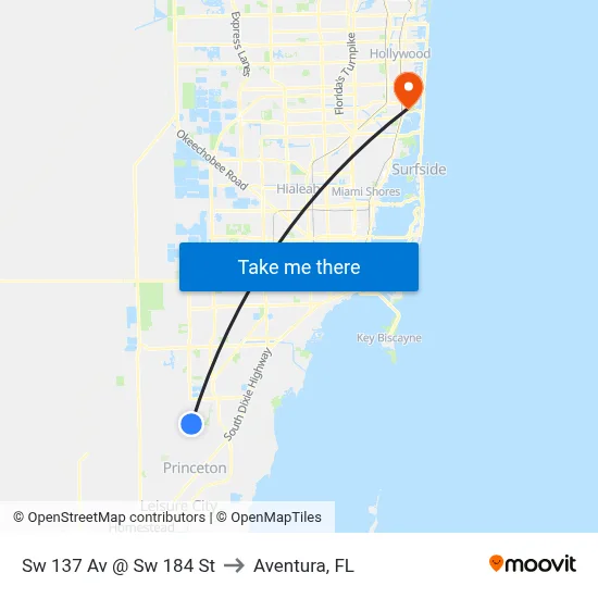 Sw 137 Av @ Sw 184 St to Aventura, FL map
