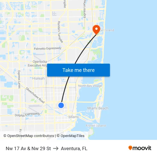 Nw 17 Av & Nw 29 St to Aventura, FL map