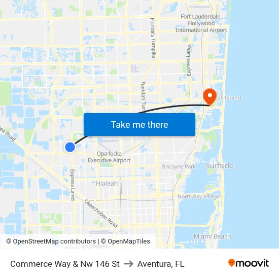 Commerce Way & Nw 146 St to Aventura, FL map