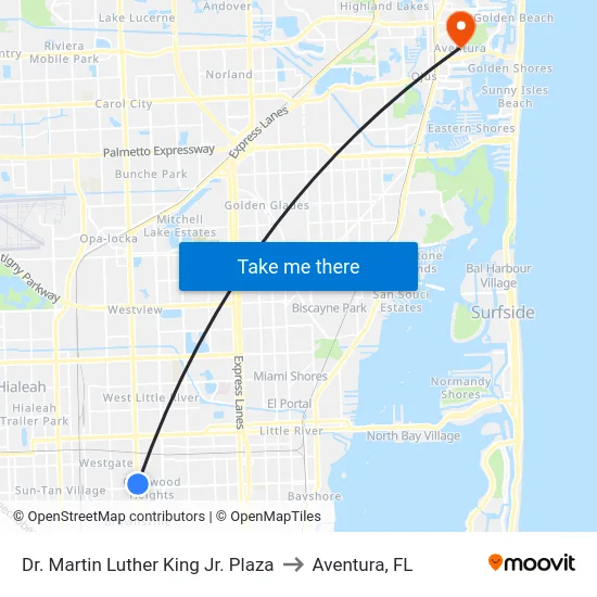 Dr. Martin Luther King Jr. Plaza to Aventura, FL map