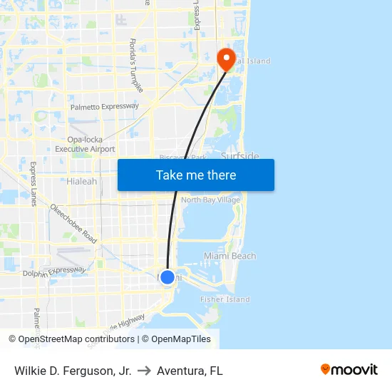 Wilkie D. Ferguson, Jr. to Aventura, FL map