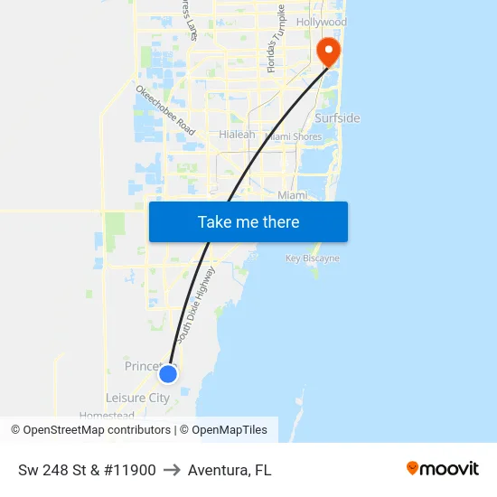 Sw 248 St & #11900 to Aventura, FL map