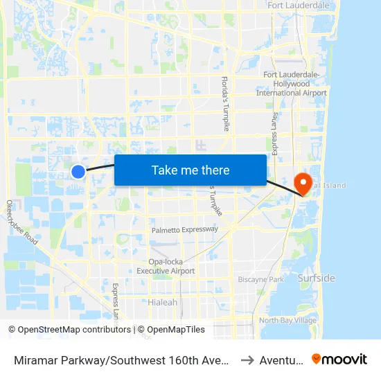 Miramar Parkway/Southwest 160th Avenue - (Dykes Road) to Aventura, FL map