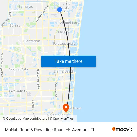 McNab Road & Powerline Road to Aventura, FL map
