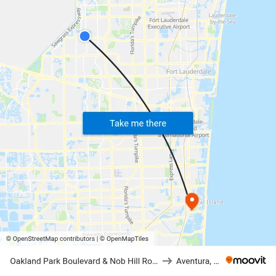 Oakland Park Boulevard & Nob Hill Road to Aventura, FL map