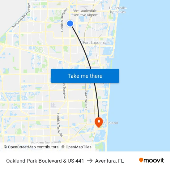 Oakland Park Boulevard & US 441 to Aventura, FL map