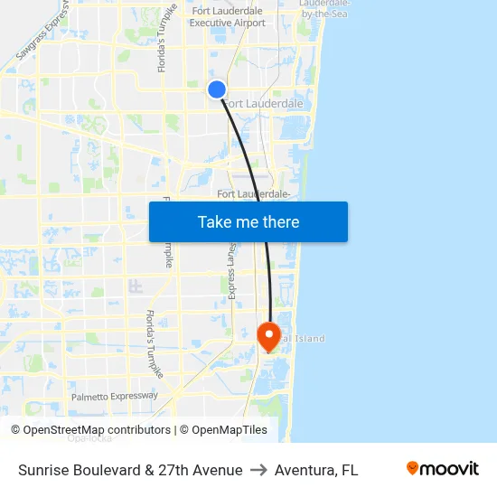 Sunrise Boulevard & 27th Avenue to Aventura, FL map