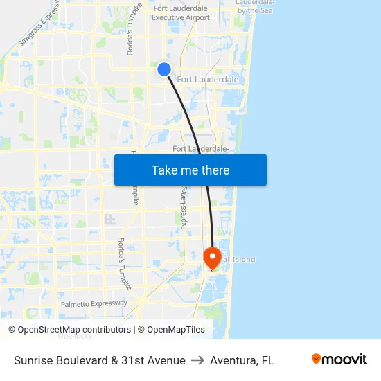 Sunrise Boulevard & 31st Avenue to Aventura, FL map