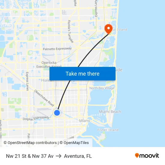 Nw 21 St & Nw 37 Av to Aventura, FL map
