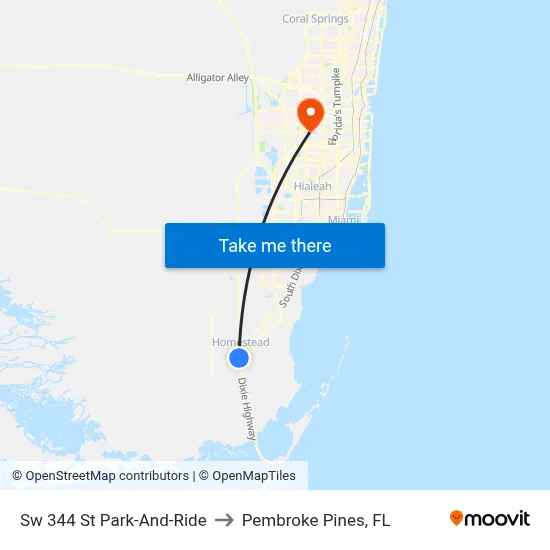Sw 344 St Park-And-Ride to Pembroke Pines, FL map