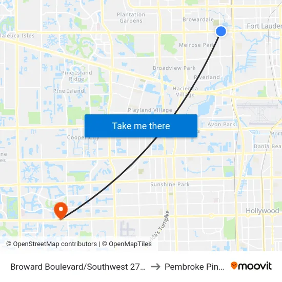 Broward Boulevard/Southwest 27th Avenue to Pembroke Pines, FL map