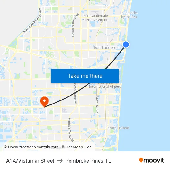 A1A/Vistamar Street to Pembroke Pines, FL map