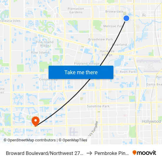 Broward Boulevard/Northwest 27th Avenue to Pembroke Pines, FL map
