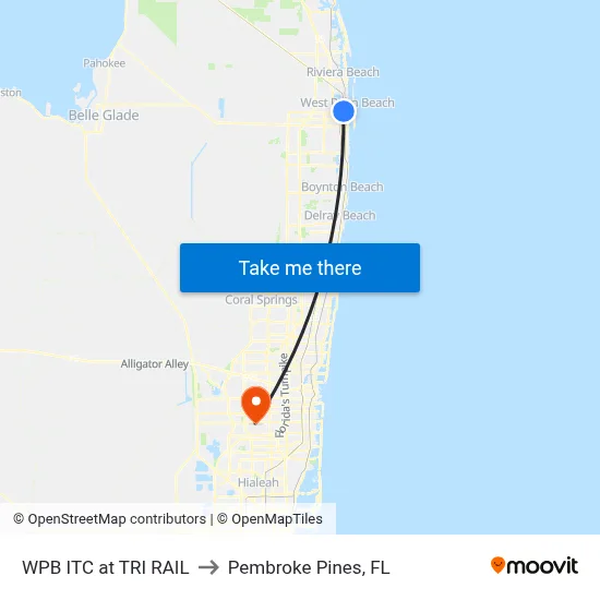 WPB ITC at TRI RAIL to Pembroke Pines, FL map