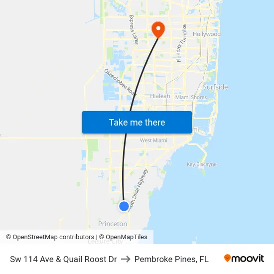 Sw 114 Ave & Quail Roost Dr to Pembroke Pines, FL map