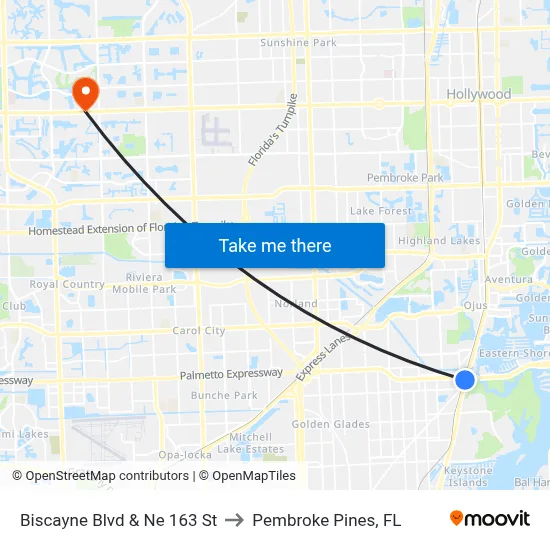 Biscayne Blvd & Ne 163 St to Pembroke Pines, FL map