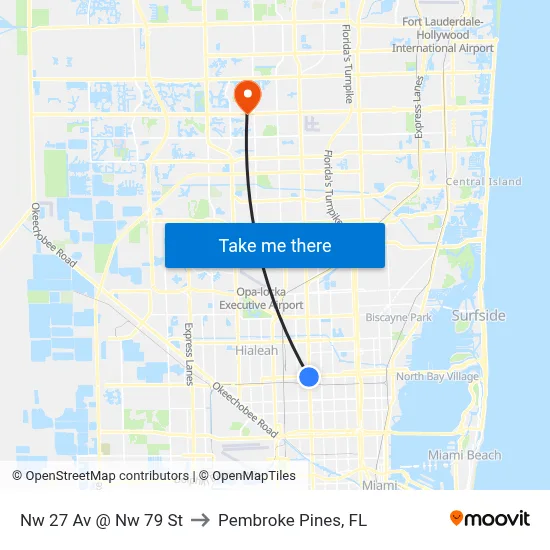 Nw 27 Av @ Nw 79 St to Pembroke Pines, FL map