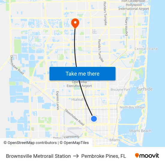 Brownsville Metrorail Station to Pembroke Pines, FL map