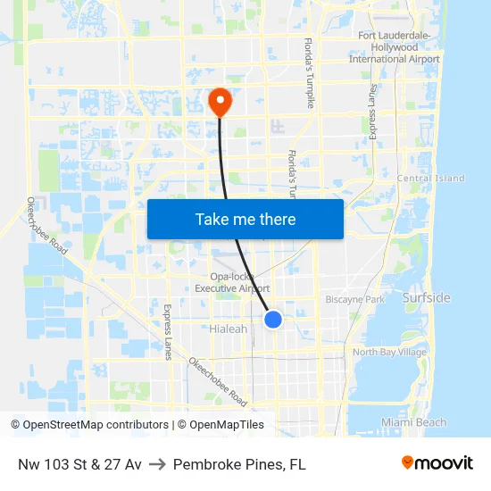 Nw 103 St & 27 Av to Pembroke Pines, FL map