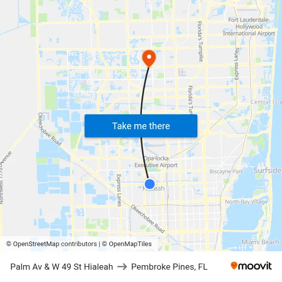 Palm Av & W 49 St Hialeah to Pembroke Pines, FL map