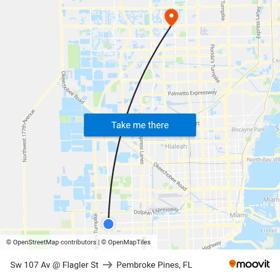 Sw 107 Av @ Flagler St to Pembroke Pines, FL map