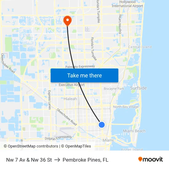 Nw 7 Av & Nw 36 St to Pembroke Pines, FL map