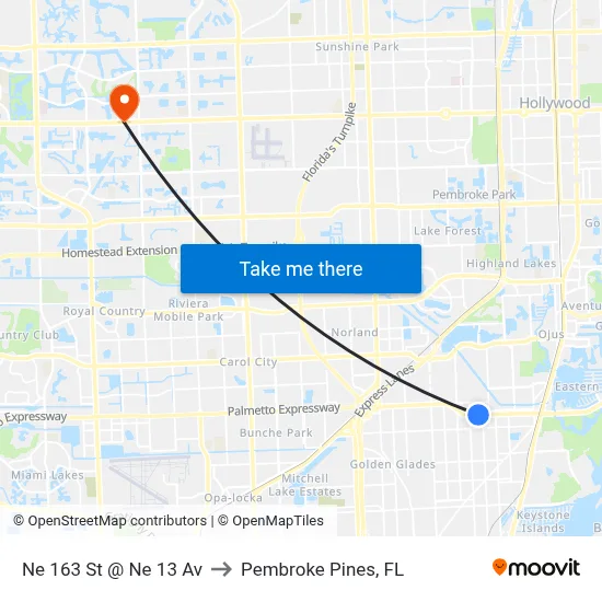 Ne 163 St @ Ne 13 Av to Pembroke Pines, FL map