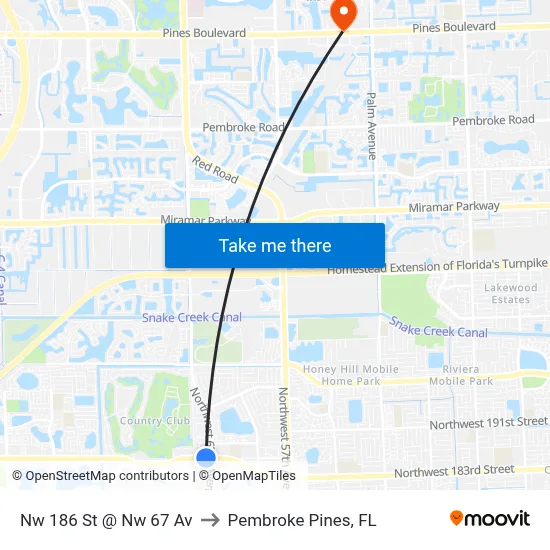 Nw 186 St @ Nw 67 Av to Pembroke Pines, FL map