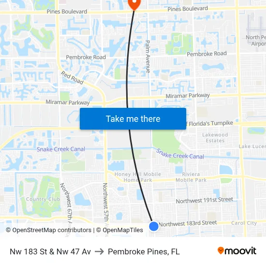 Nw 183 St & Nw 47 Av to Pembroke Pines, FL map