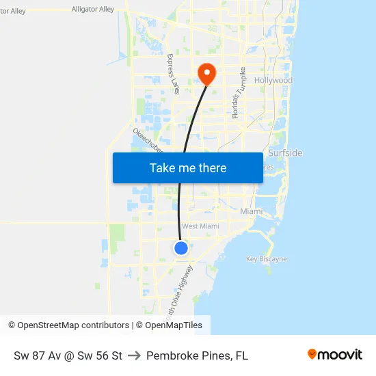 Sw 87 Av @ Sw 56 St to Pembroke Pines, FL map