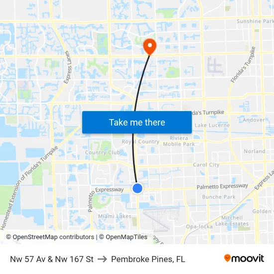 Nw 57 Av & Nw 167 St to Pembroke Pines, FL map