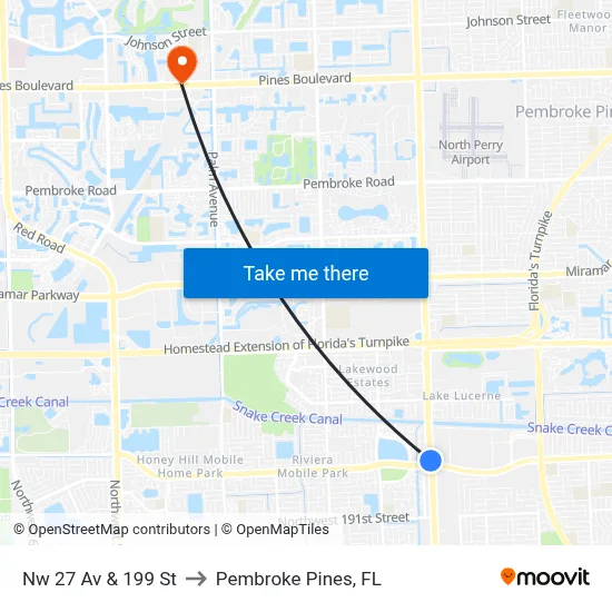 Nw 27 Av & 199 St to Pembroke Pines, FL map