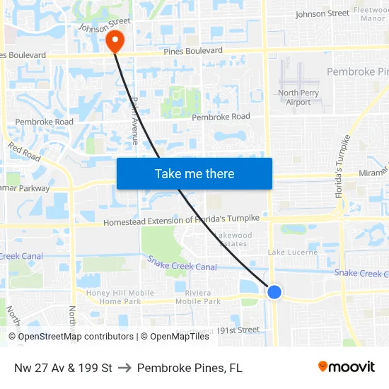 Nw 27 Av & 199 St to Pembroke Pines, FL map