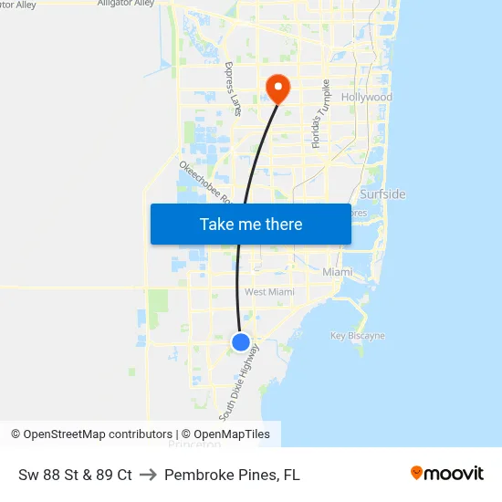 Sw 88 St & 89 Ct to Pembroke Pines, FL map