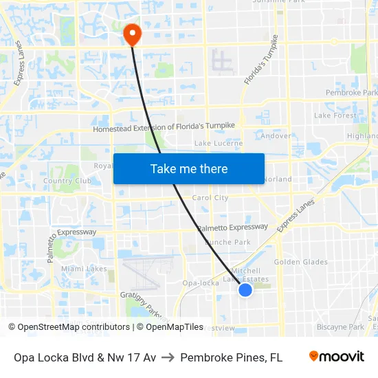 Opa Locka Blvd & Nw 17 Av to Pembroke Pines, FL map