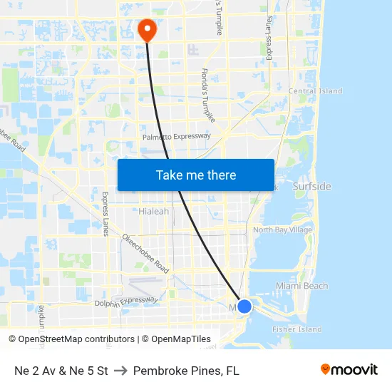 Ne 2 Av & Ne 5 St to Pembroke Pines, FL map