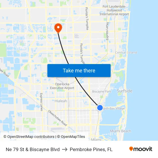 Ne 79 St & Biscayne Blvd to Pembroke Pines, FL map