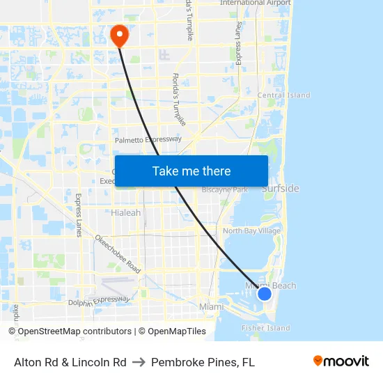 Alton Rd & Lincoln Rd to Pembroke Pines, FL map