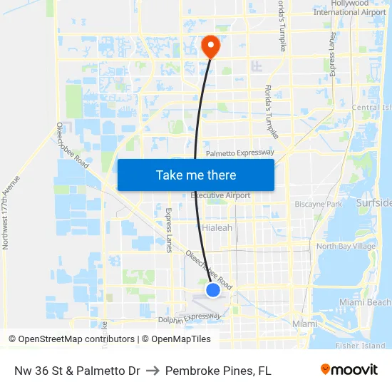 Nw 36 St & Palmetto Dr to Pembroke Pines, FL map