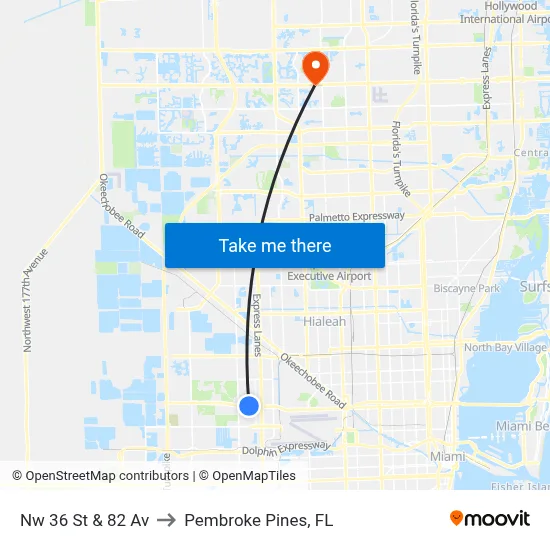 Nw 36 St & 82 Av to Pembroke Pines, FL map