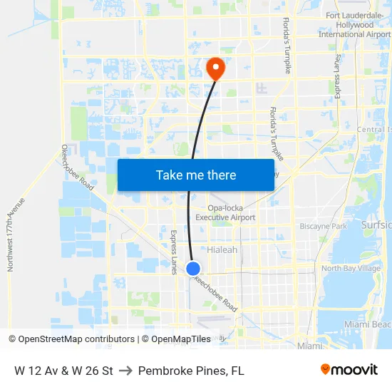 W 12 Av & W 26 St to Pembroke Pines, FL map
