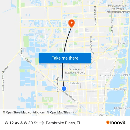 W 12 Av & W 30 St to Pembroke Pines, FL map