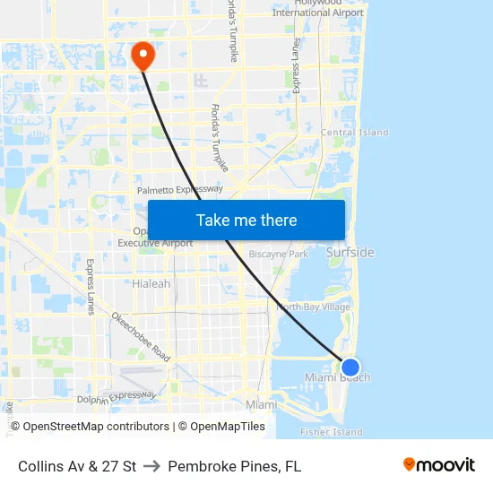 Collins Av & 27 St to Pembroke Pines, FL map