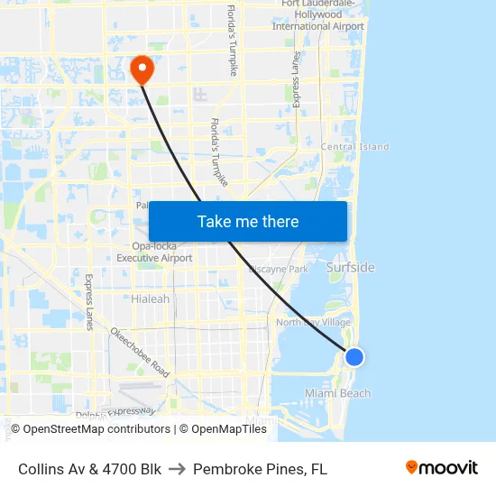 Collins Av & 4700 Blk to Pembroke Pines, FL map
